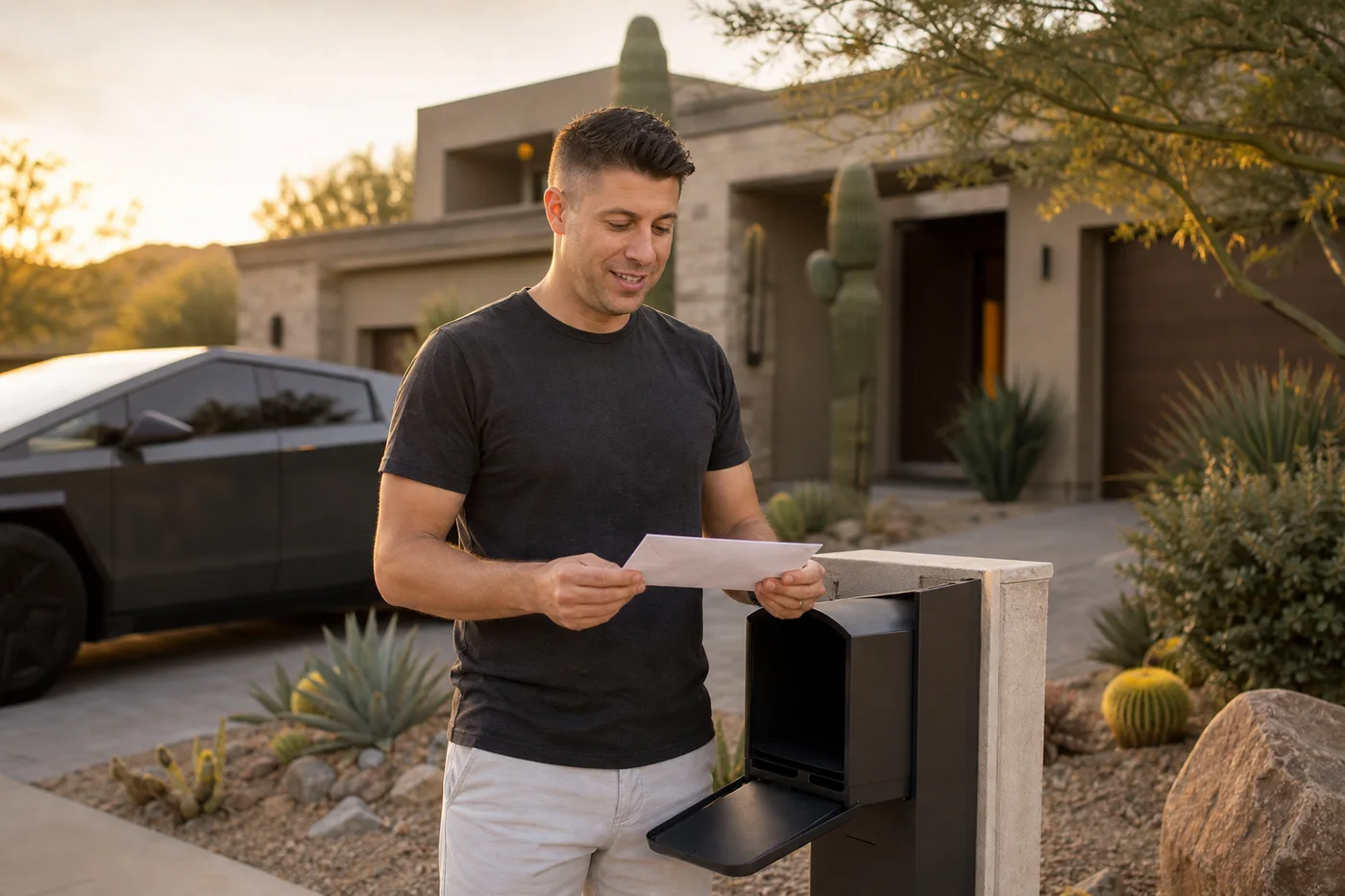 Erick collecting mailbox money at a Scottsdale home