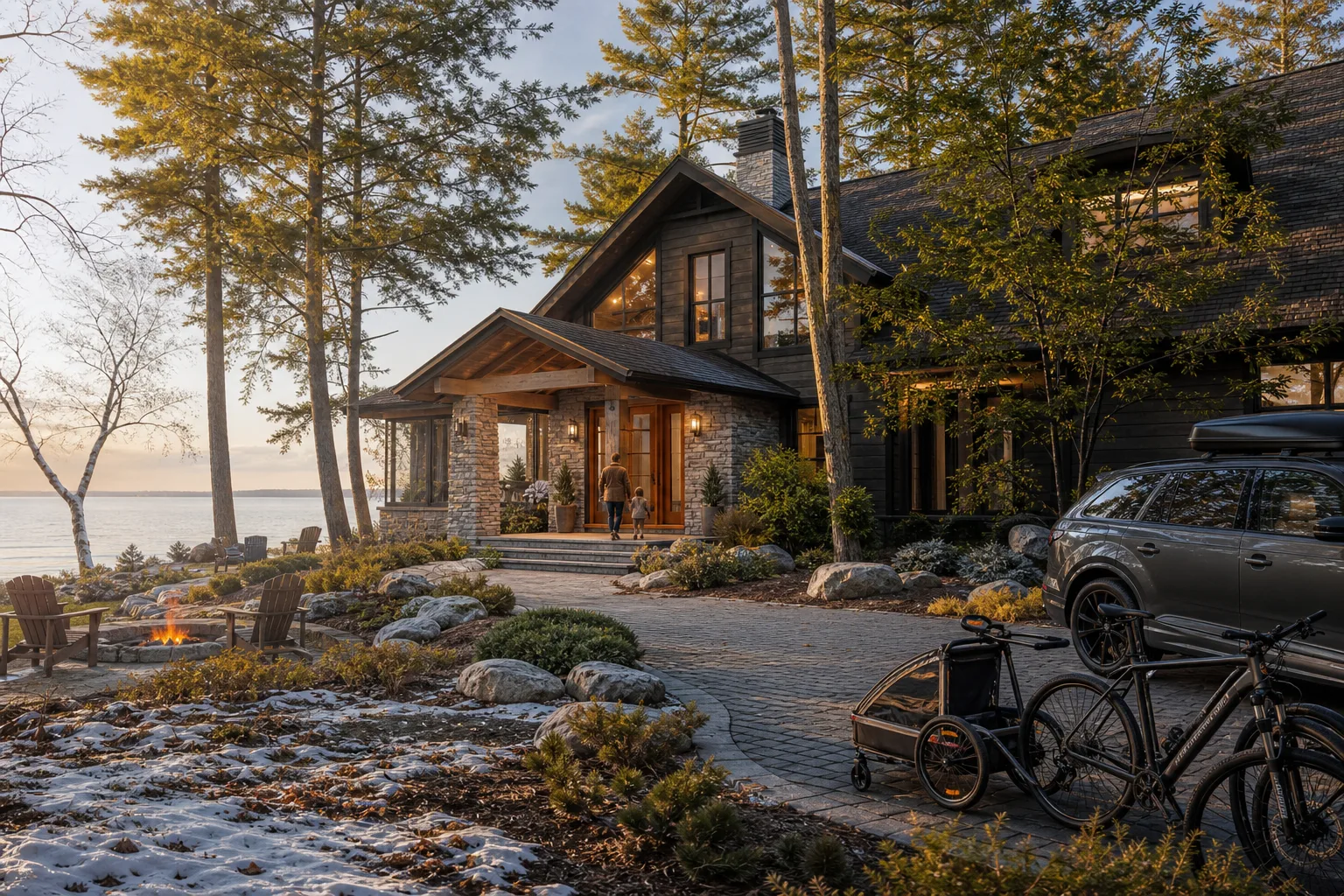 AI-generated Northern Michigan lake-home scenery without identifying family faces