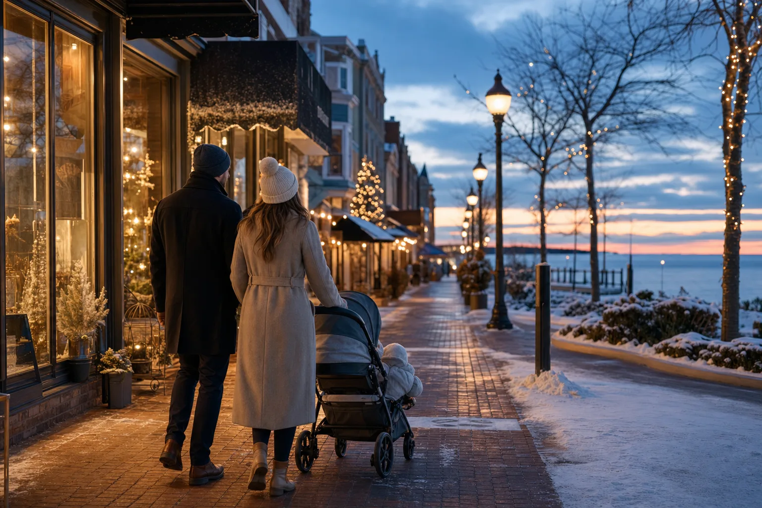 AI-generated Petoskey winter scenery without identifying family faces