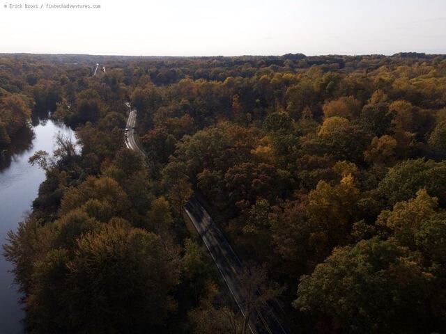 Autumn trees along the Huron River in Ann Arbor, Michigan