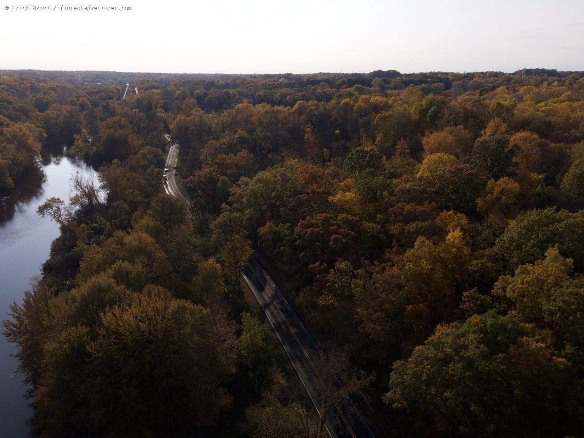 Autumn trees along the Huron River in Ann Arbor, Michigan