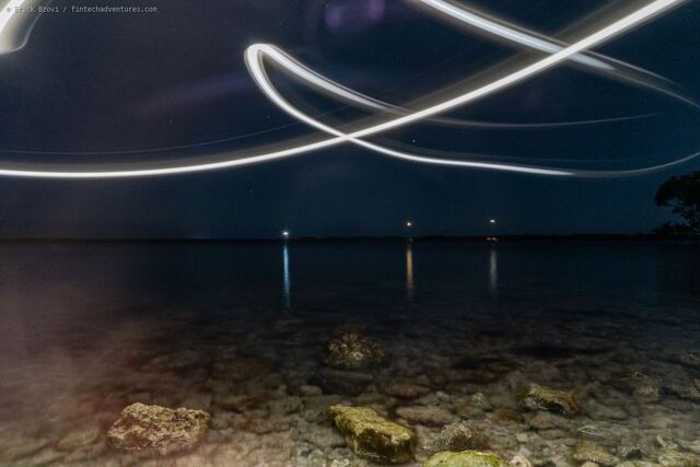 Long-exposure light trails over Lake Michigan at Headlands International Dark Sky Park near Mackinaw City