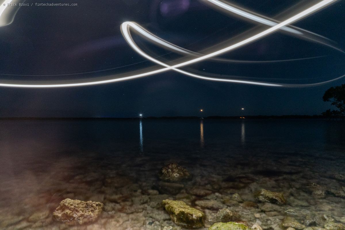 Long-exposure light trails over Lake Michigan at Headlands International Dark Sky Park near Mackinaw City