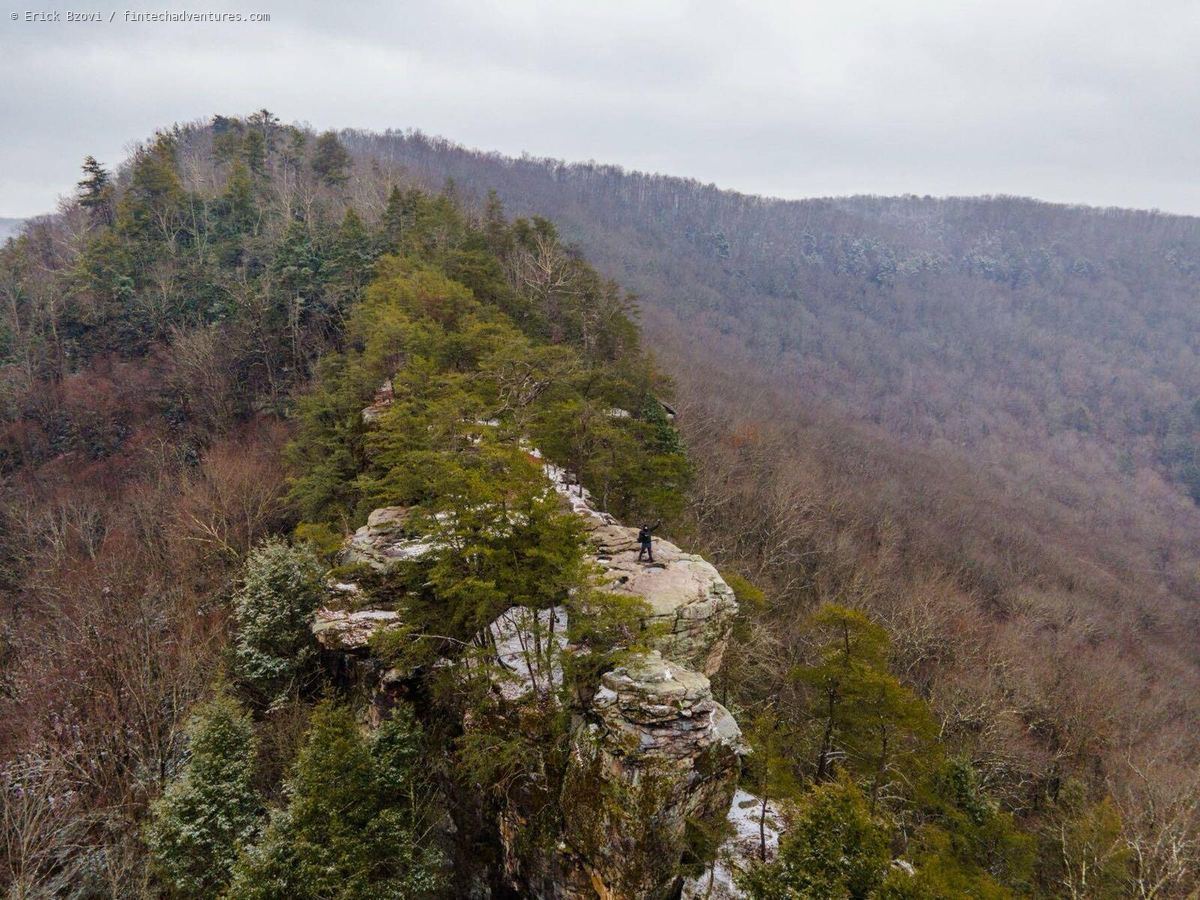 New River Gorge Bridge arching over the forested river valley in West Virginia
